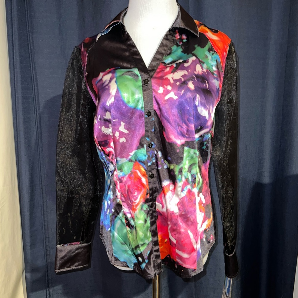 NWT Petite Bianca Nygard Floral Top With Mesh Sleeves 8p